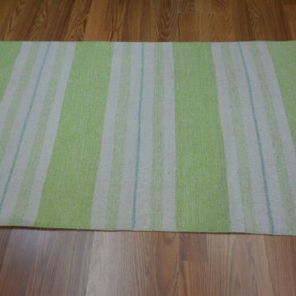 2.3x3.9 green white stripe Turkish area rug - Picture 7 of 12